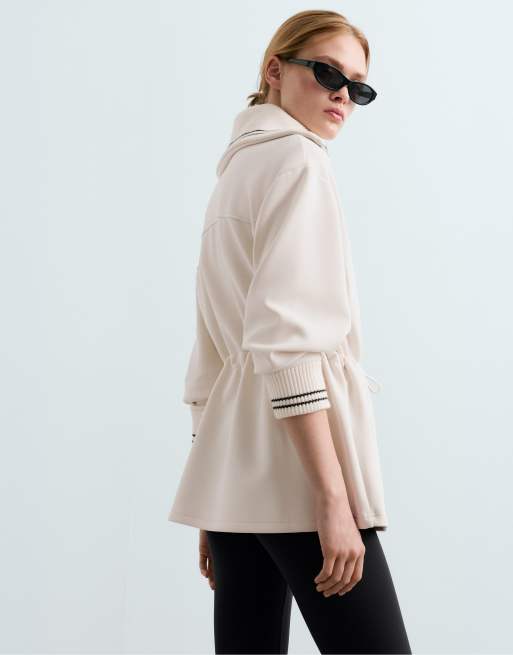 OYSHO Long jacket with modal brushed piping in pale ecru, 4 of 6