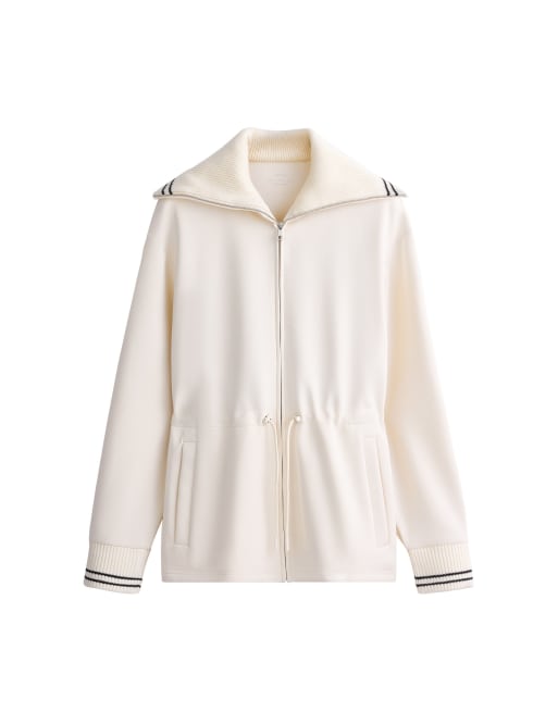 OYSHO Long jacket with modal brushed piping in pale ecru, 6 of 6