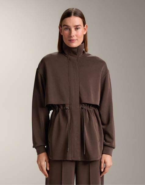 OYSHO Long jacket with soft-touch modal and pockets in dark brown - view 1