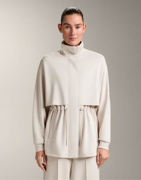 OYSHO Long jacket with soft-touch modal and pockets in pale mink