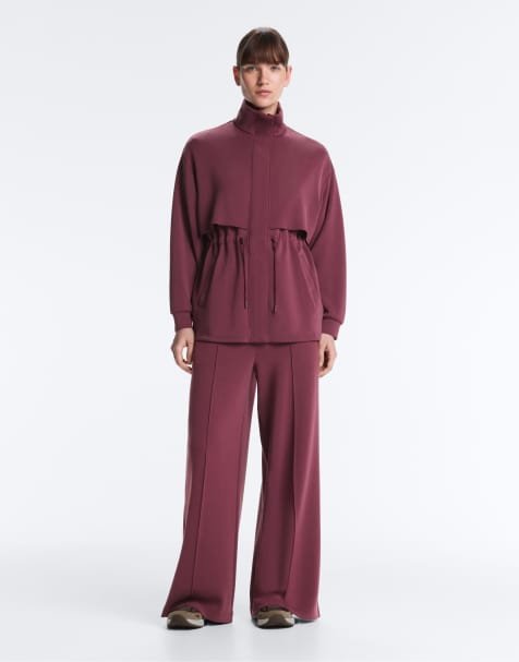 OYSHO Long jacket with soft-touch modal and pockets in purple