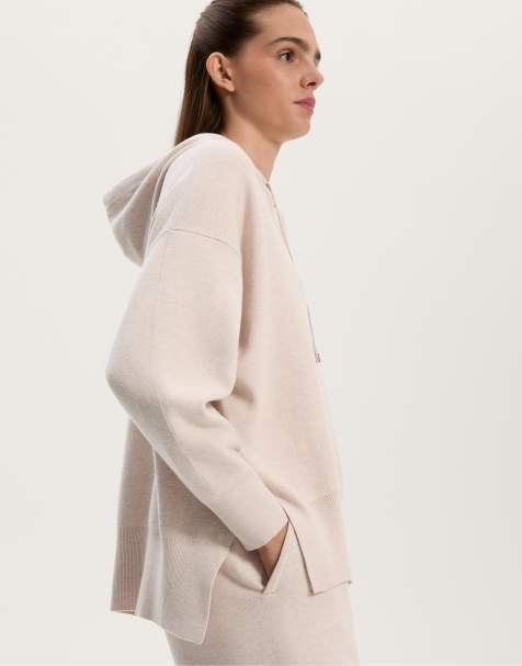 OYSHO Long knit hoodie in grey - view 1