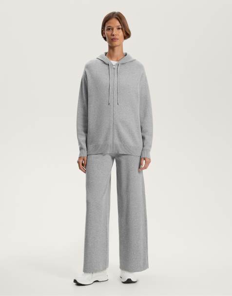 OYSHO Long knit jacket with hood in black - view 1