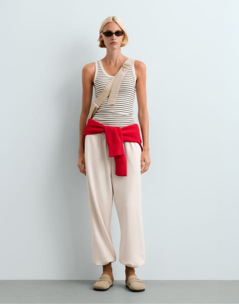 OYSHO Long rib round neck striped modal tank top - view 1