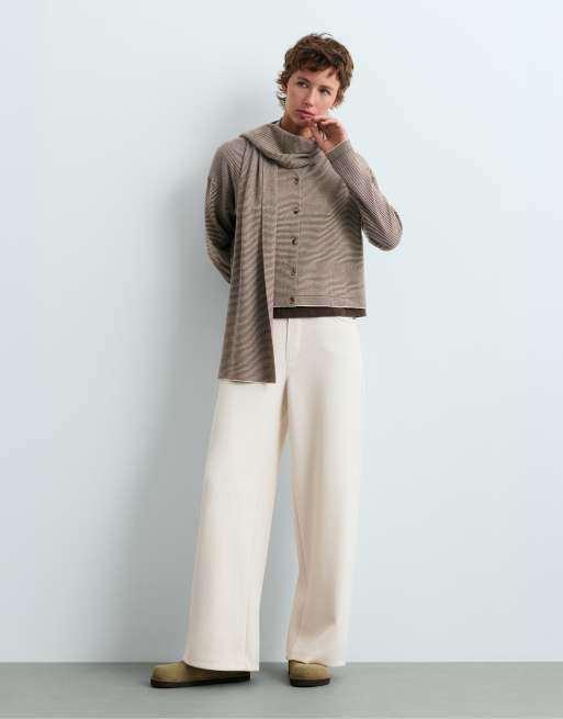 OYSHO Long sleeve cardigan with scarf detail in brown, 2 of 6