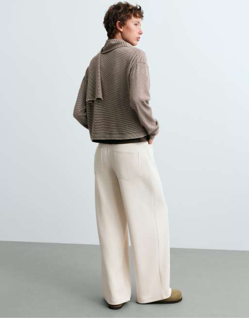 OYSHO Long sleeve cardigan with scarf detail in brown, 4 of 6