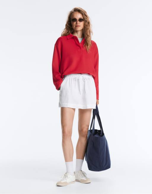 OYSHO Long sleeve pique polo shirt in bright red, 4 of 4