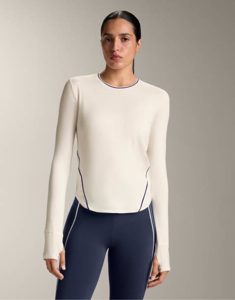OYSHO Long-sleeve technical piping t-shirt in pale ecru - view 1