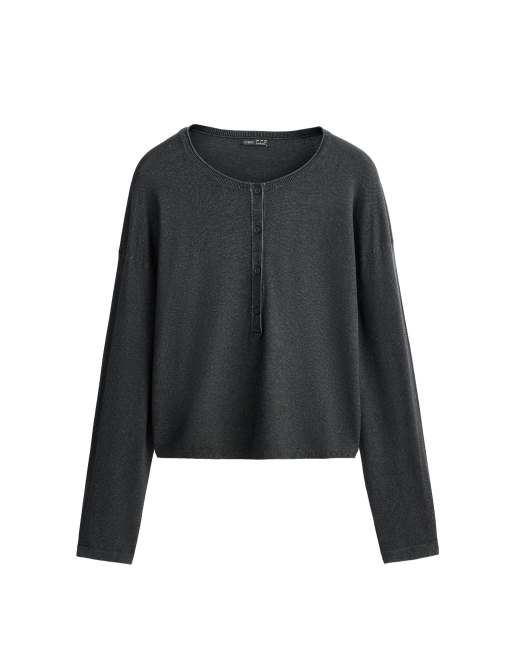 OYSHO Long-sleeve waffle knit jumper in dark anthracite, 5 of 5