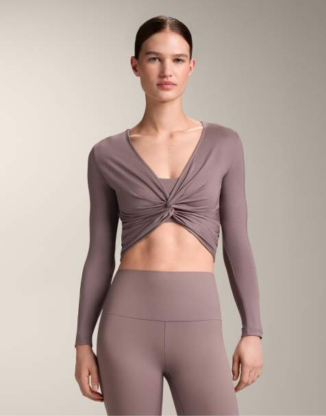 OYSHO Long-sleeved knotted lyocell blend t-shirt in lilac