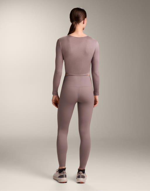 OYSHO Long-sleeved knotted lyocell blend t-shirt in lilac, 3 of 4