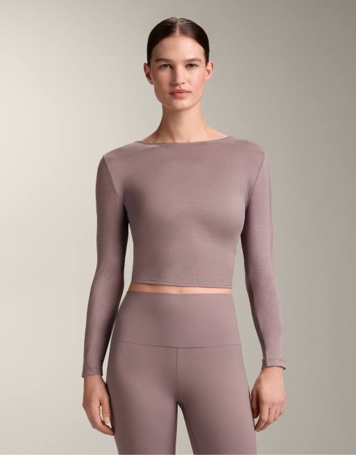 OYSHO Long-sleeved knotted lyocell blend t-shirt in lilac, 4 of 4