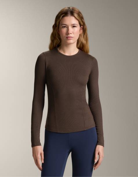 OYSHO Long-sleeved rib t-shirt with cotton and modal in light brown - view 1
