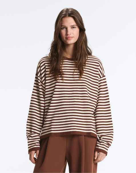 OYSHO Long-sleeved striped jumper in brown - view 1