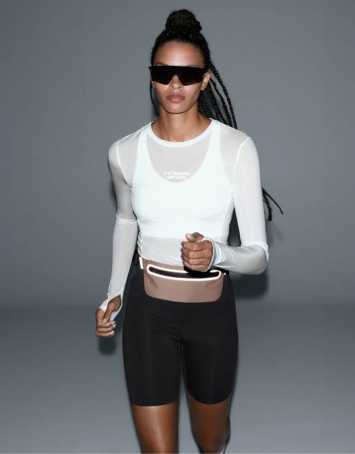OYSHO Long-sleeved technical t-shirt with text in off-white, 5 of 6