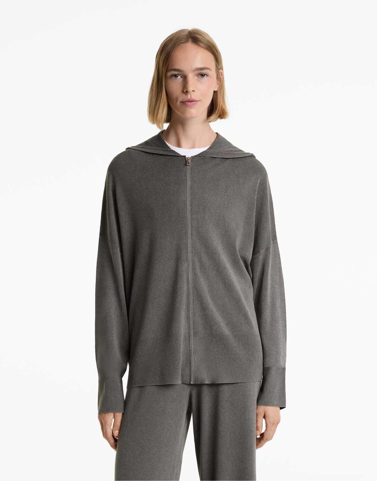 Oysho Long washed knit jacket in washed anthracite