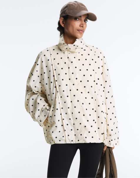 OYSHO Long waterrepellent polka dot jacket in pale ecru - view 1