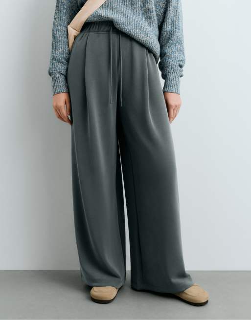 OYSHO Long wide leg trousers with modal in sliver blue, 2 of 5