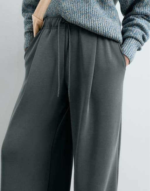OYSHO Long wide leg trousers with modal in sliver blue, 3 of 5
