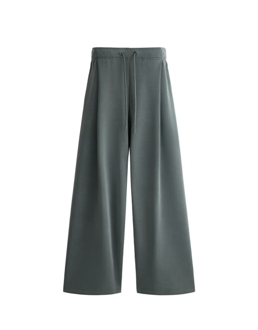 OYSHO Long wide leg trousers with modal in sliver blue, 5 of 5