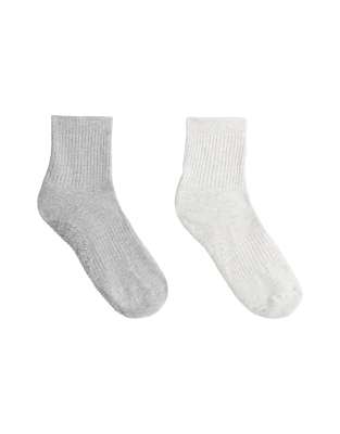OYSHO - Lot 2 paires de chaussettes de yoga et pilates matelassées en coton - Gris