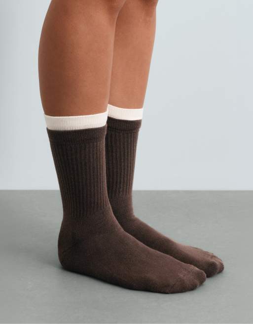 OYSHO lot de 2 paires de chaussettes classiques en coton mélangé marron, 2 de 4