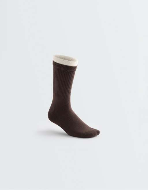 OYSHO lot de 2 paires de chaussettes classiques en coton mélangé marron, 4 de 4