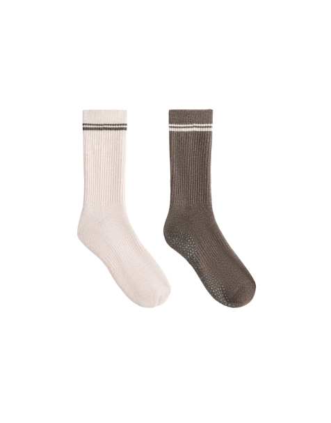 OYSHO lot de 2 paires de chaussettes de yoga et de pilates quart de longueur en coton mélangé rembourrées rose et marron - view 1
