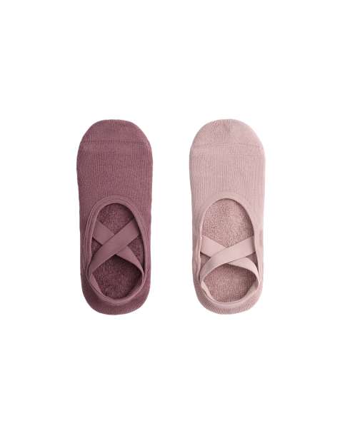 OYSHO lot de 2 paires de chaussettes de yoga et pilates rembourrées en coton mélangé avec brides croisées rose - view 1
