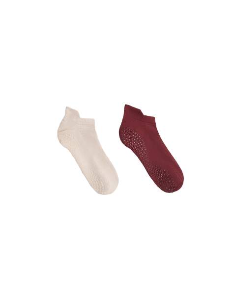 OYSHO lot de 2 paires de chaussettes sneakers de yoga et pilates en mélange de polyamide, écru et bordeaux - view 1