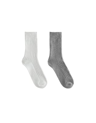 OYSHO - Lot de 2 paires de chaussettes classiques côtelées - Gris pâle chiné