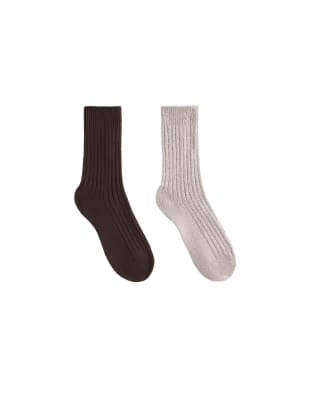 Lot de 2 paires de chaussettes classiques côtelées - Marron-Brown 36-38