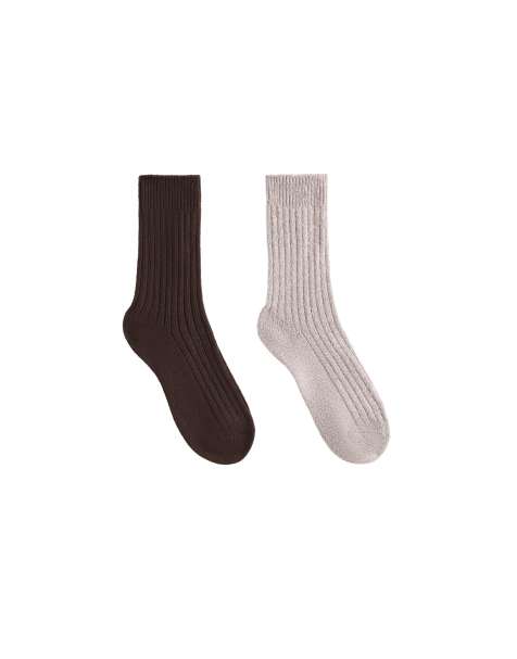 OYSHO - Lot de 2 paires de chaussettes classiques côtelées - Marron - view 1
