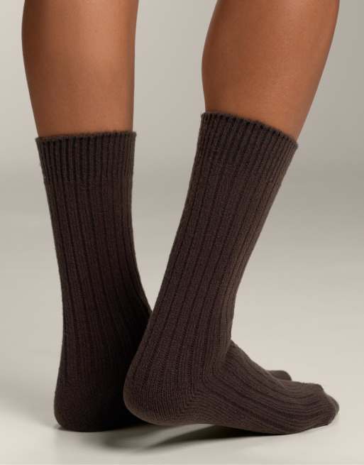 OYSHO - Lot de 2 paires de chaussettes classiques côtelées - Marron, 2 de 4