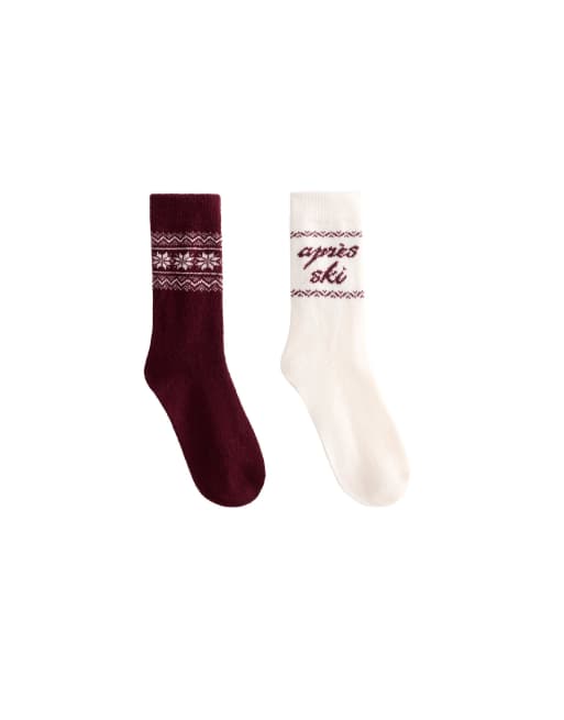 OYSHO - Lot de 2 paires de chaussettes classiques en jacquard - Bordeaux