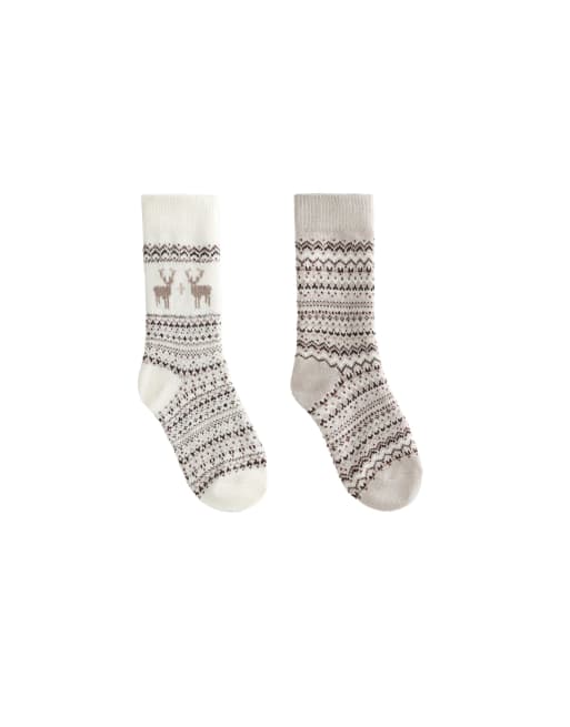 OYSHO - Lot de 2 paires de chaussettes classiques en jacquard - Sable chiné