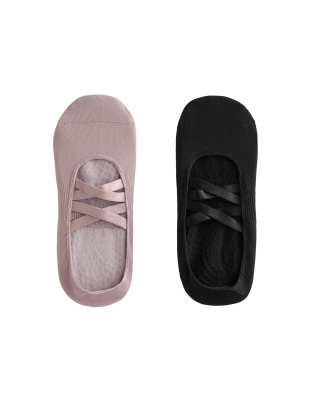 OYSHO - Lot de 2 paires de chaussettes de yoga et Pilates en polyamide mélangé à brides doubles - Mauve clair-Violet