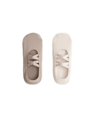 OYSHO - Lot de 2 paires de chaussettes en polyamide pour yoga et Pilates à doubles lanières - Vison-Brown