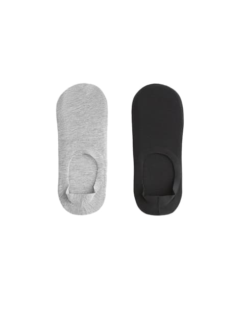 Oysho - Lot de 2 paires de chaussettes invisibles côtelées en coton mélangé - Gris foncé chiné - view 1