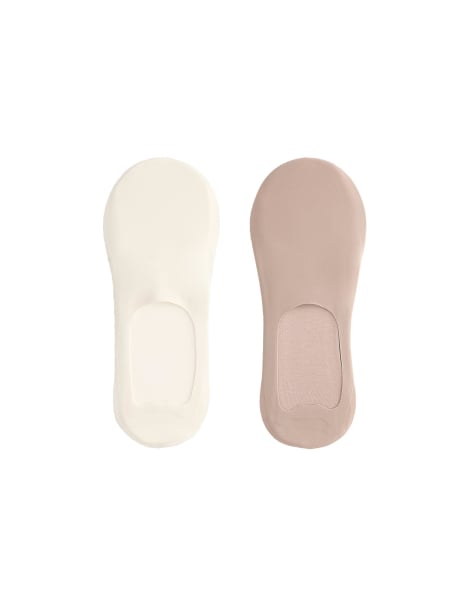 Oysho - Lot de 2 paires de chaussettes invisibles côtelées en microfibre - Écru pâle - view 1