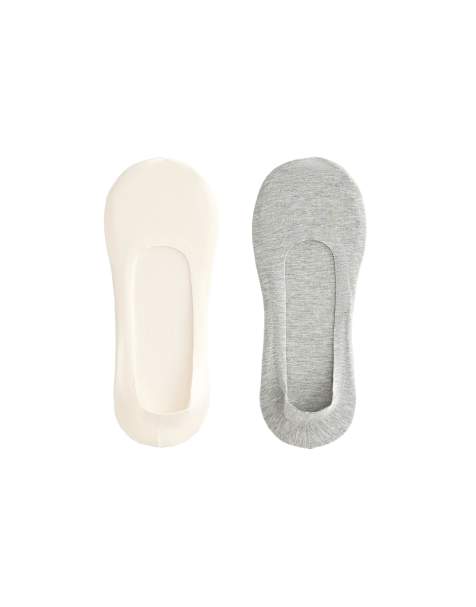 Oysho - Lot de 2 paires de chaussettes invisibles coupe mi-haute en coton mélangé - Écru pâle - view 1