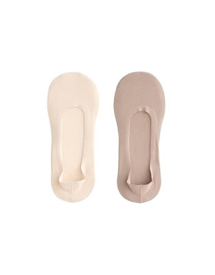 Oysho - Lot de 2 paires de chaussettes invisibles coupe mi-haute en coton mélangé - Rose-beige-Neutre