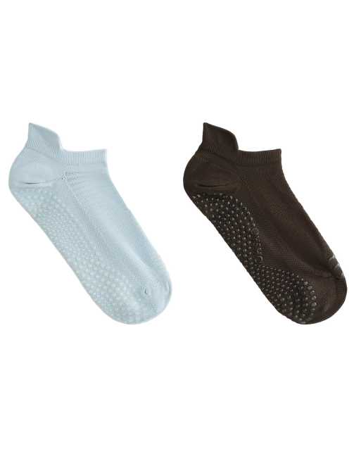 OYSHO - Lot de 2 paires de chaussettes invisibles pour yoga et Pilates en polyamide mélangé - Bleu et taupe
