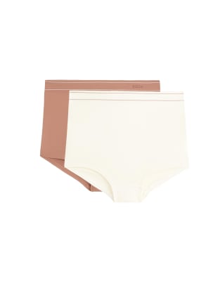 Lot de 2 shortys en tissu doux sans coutures à logo contrastant - Beige-Neutral L