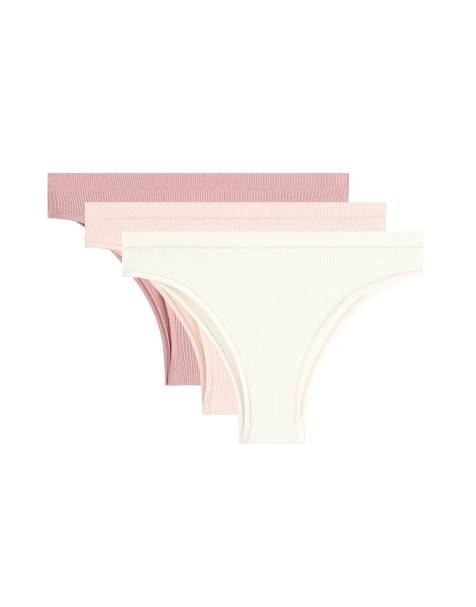 Oysho - Lot de 3 culottes brésiliennes en coton côtelé - Rose - view 1