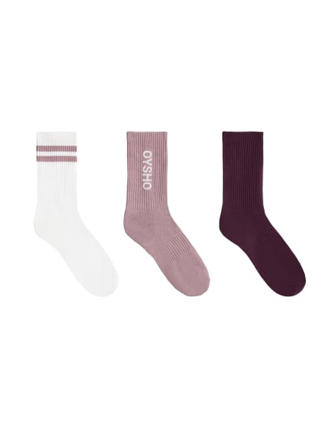OYSHO lot de 3 paires de chaussettes classiques en coton mélangé violet - view 1