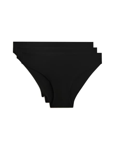 Oysho - Lot de 3 bas de bikini invisibles classiques en polyamide mélangé - Noir - view 1