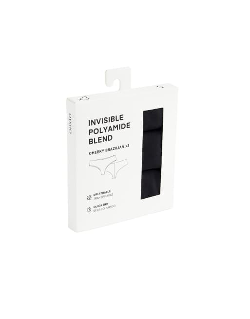 OYSHO - Lot de 3 culottes brésiliennes invisibles en polyamide mélangé - Noir, 6 de 6