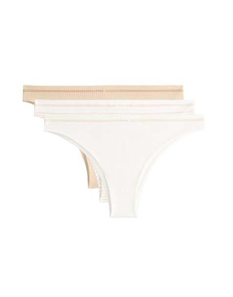 OYSHO - Lot de 3 culottes brésiliennes sans coutures en polyamide mélangé côtelé - Blanc cassé - view 1
