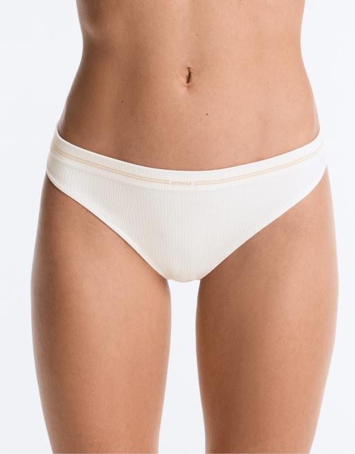 OYSHO - Lot de 3 culottes brésiliennes sans coutures en polyamide mélangé côtelé - Blanc cassé, 2 de 4